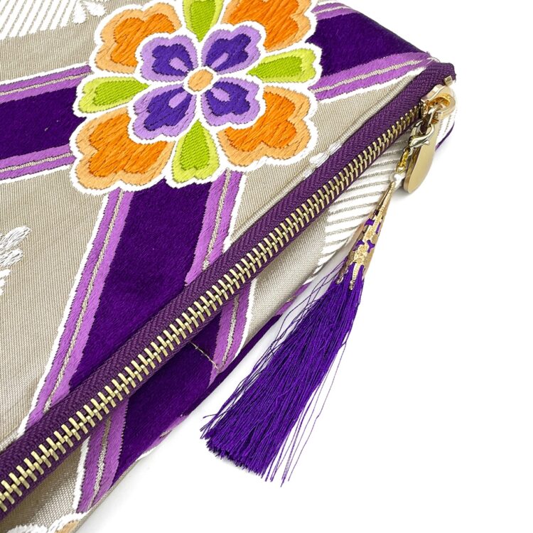 Kimono Clutch Bag Orange Flower Purple