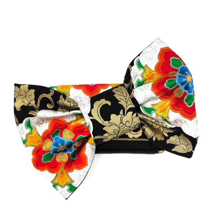 Kimono Ribbon Clutch Flower Black