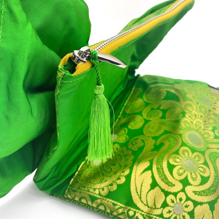 着物 リボン ゴールド グリーン クラッチバッグ