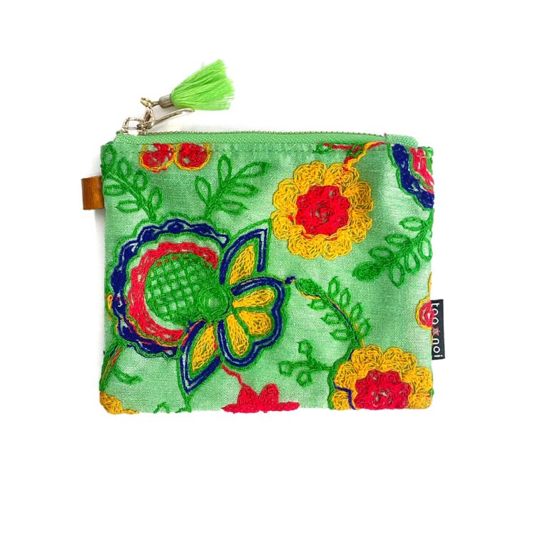 Mini Zipper Pouch Indian Green Flower