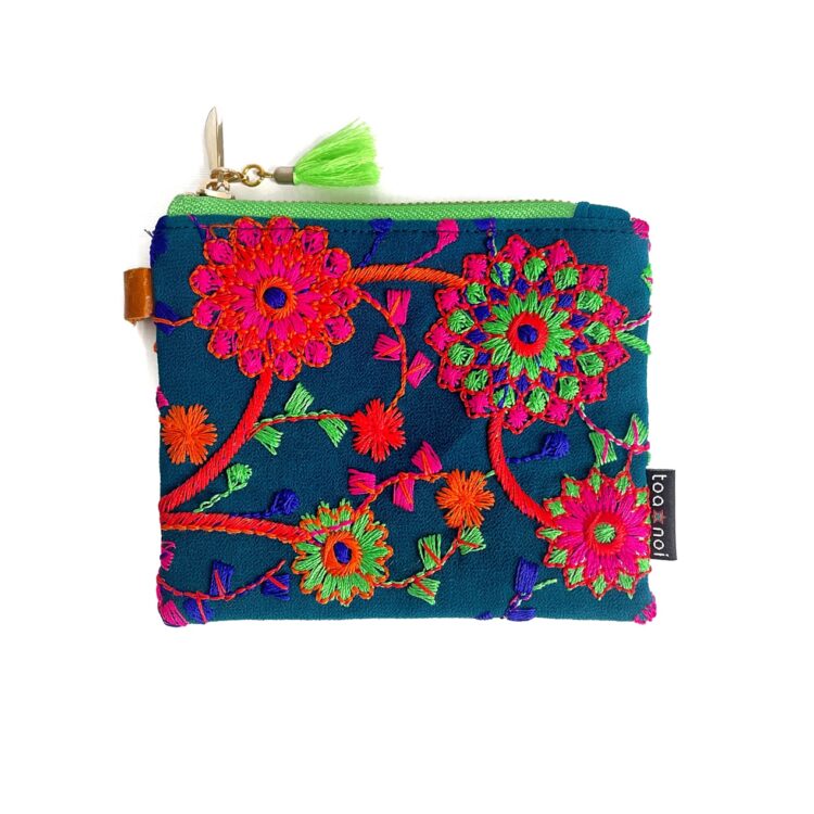 Mini Zipper Pouch Indian Dark Green Flower