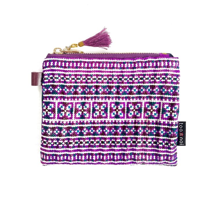 Mini Zipper Pouch Hmong Stripes Purple