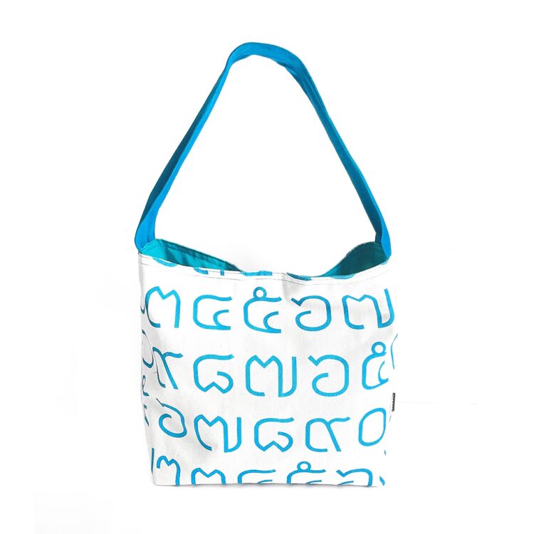 Single Handle Shoulder Bag Thai Letters Baby Blue