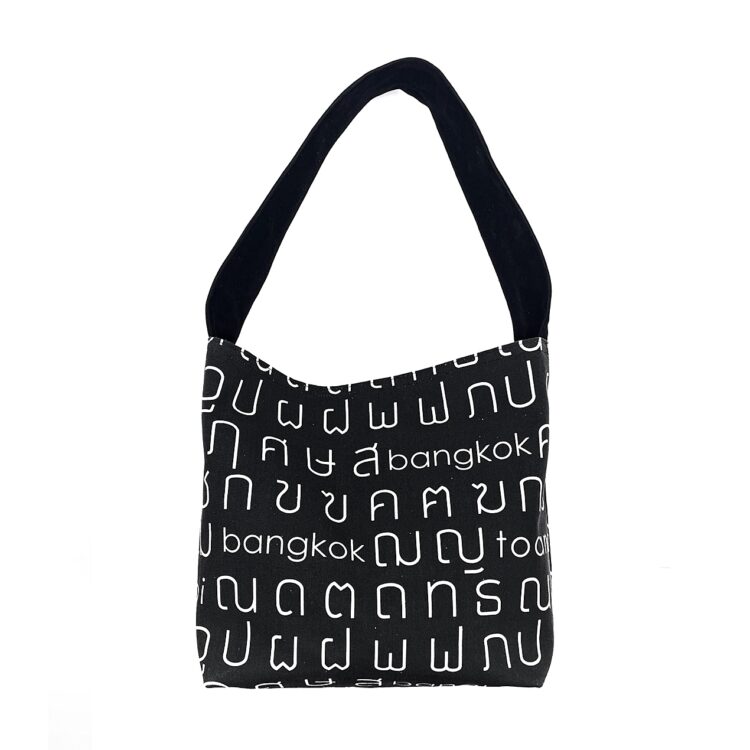 Single Handle Shoulder Bag Thai Letters Black