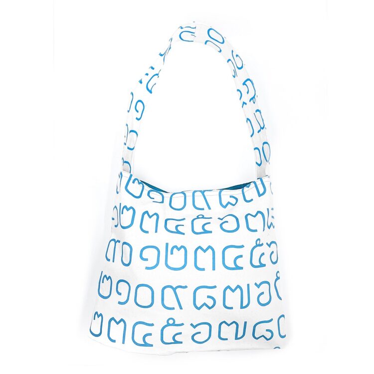 Canvas Messenger Bag Thai Letters Blue