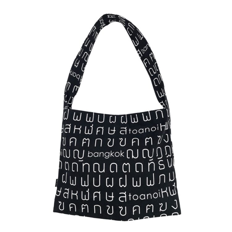 Canvas Messenger Bag Thai Letters Black