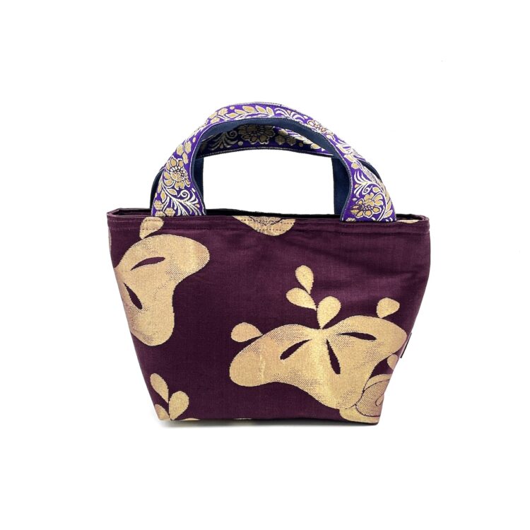 กระเป๋ามินิกิโมโน ลายดอกไม้ม่วง