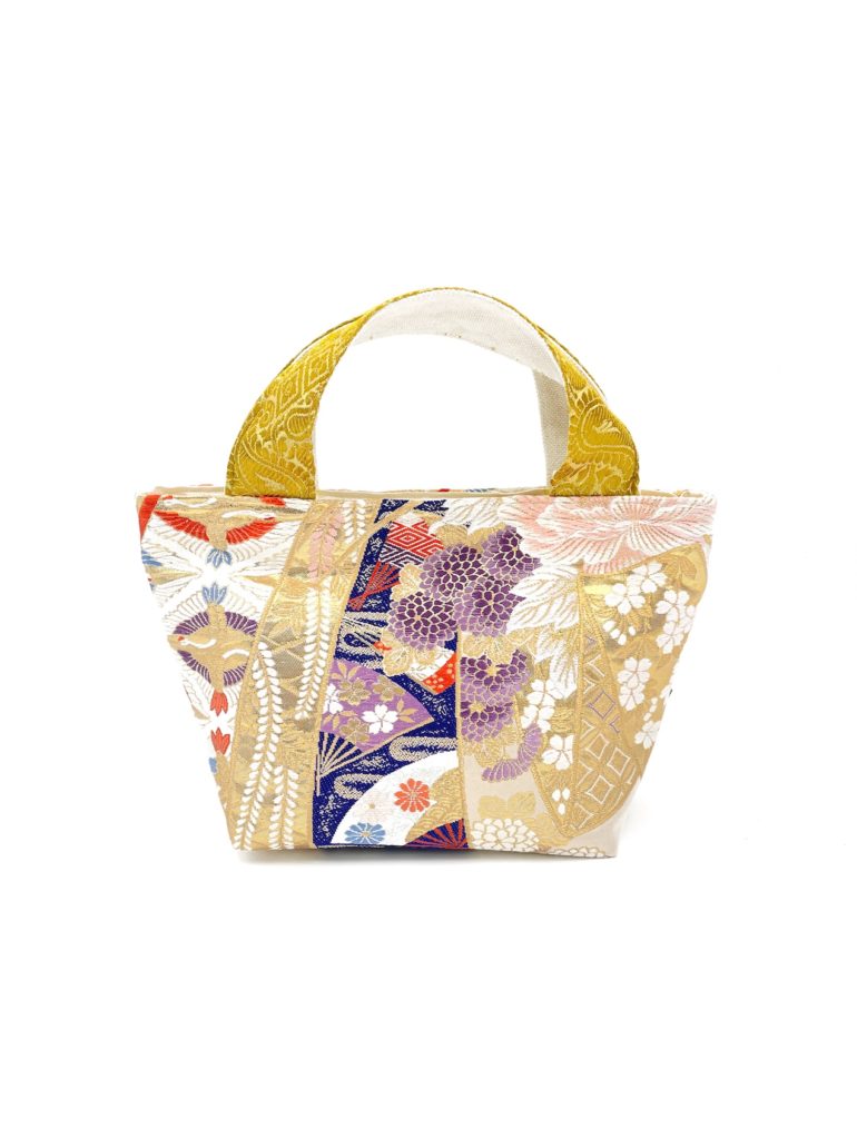 着物帯 菊と花模様 ミニ トートバッグ
