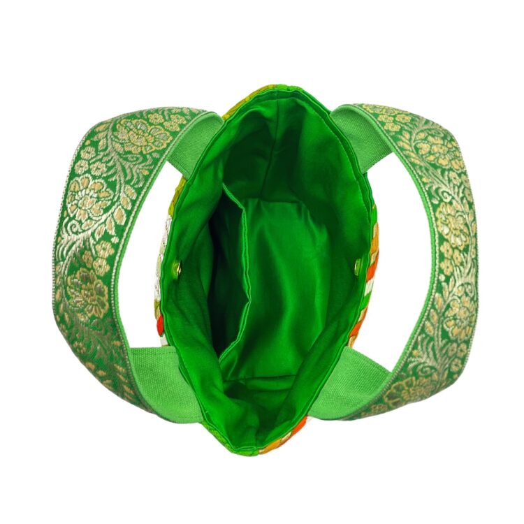 着物帯 グリーン 八角系 ミニ トートバッグ