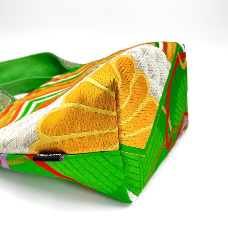 着物帯 グリーン 八角系 ミニ トートバッグ