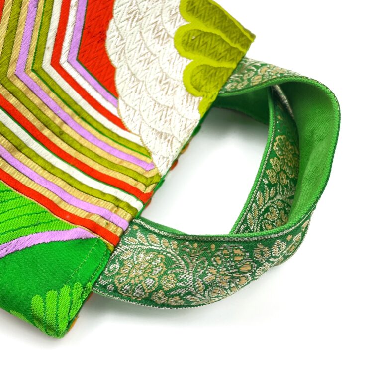 着物帯 グリーン 八角系 ミニ トートバッグ