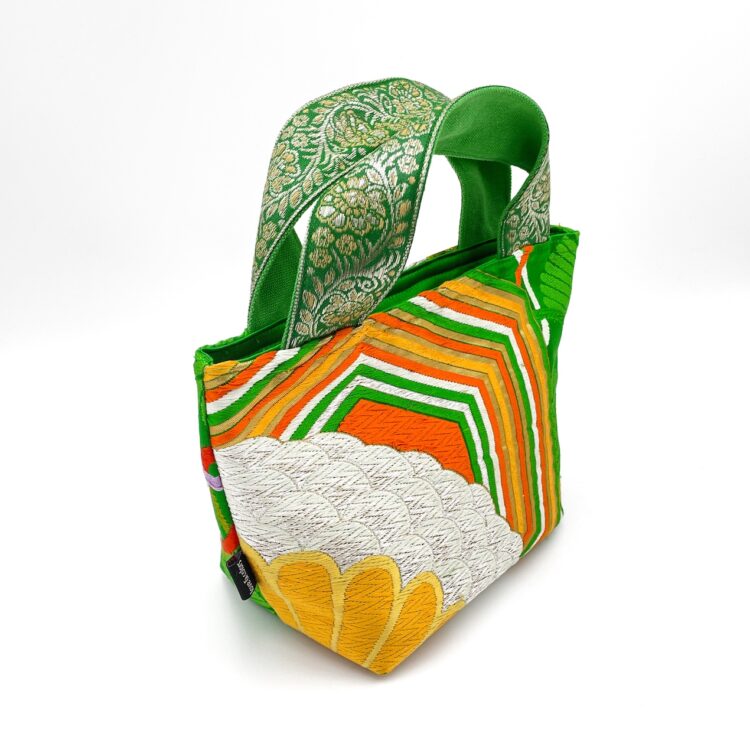 กระเป๋ามินิกิโมโน ลายเหลี่ยมเขียว