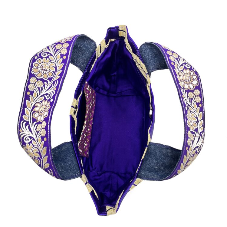 着物帯 パープル ハニカム ミニ トートバッグ