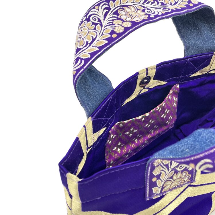 着物帯 パープル ハニカム ミニ トートバッグ