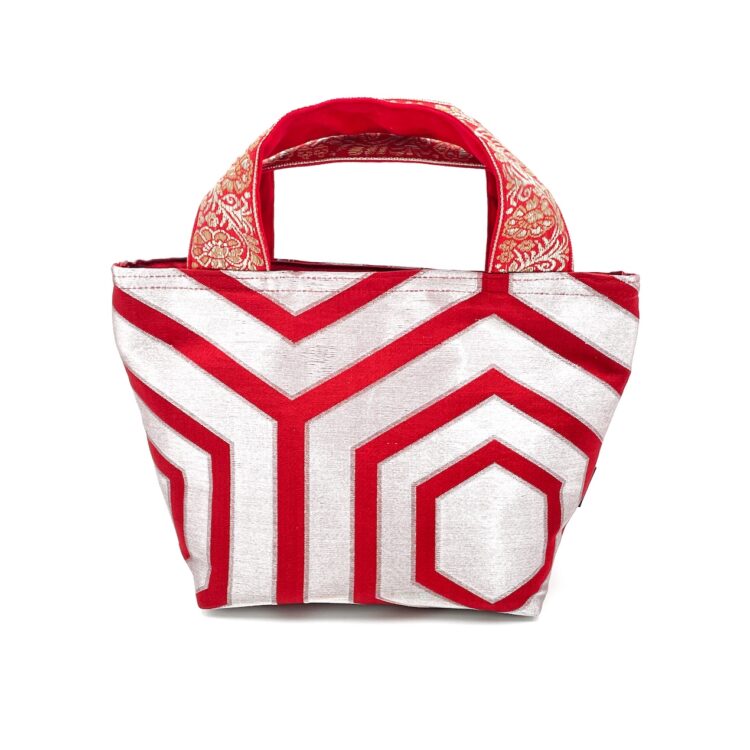 กระเป๋ามินิกิโมโน ลายเหลี่ยมแดง