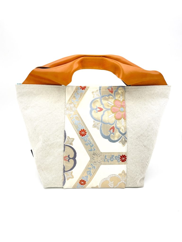 Large Canvas Obi Leather Tote Bag Pastel Flora