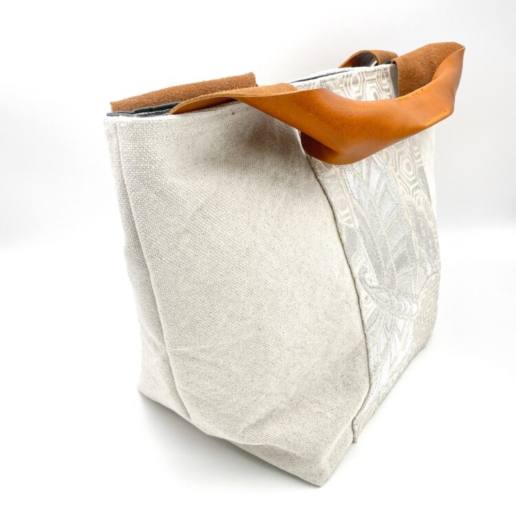 Canvas Tote Bag Kimono Pattern White Large