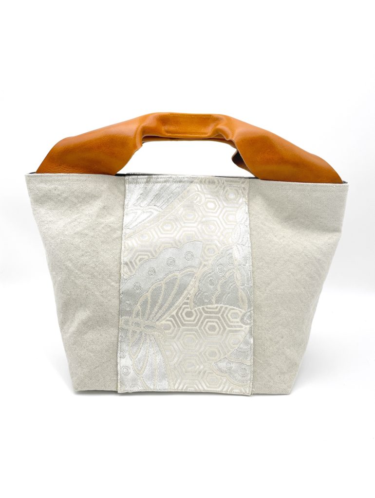 Large Canvas Obi Leather Tote Bag Pure Winter