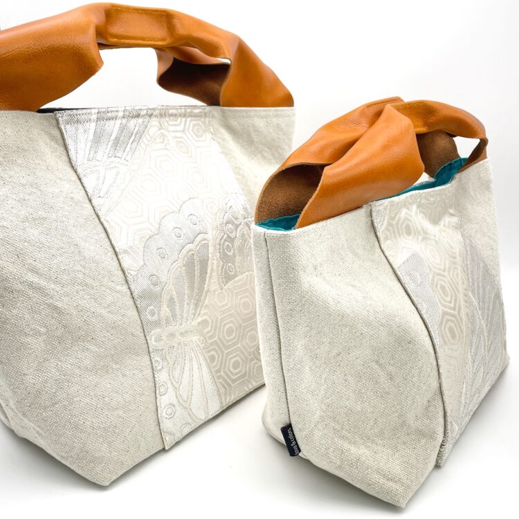 Canvas Tote Bag Kimono Pattern White Large