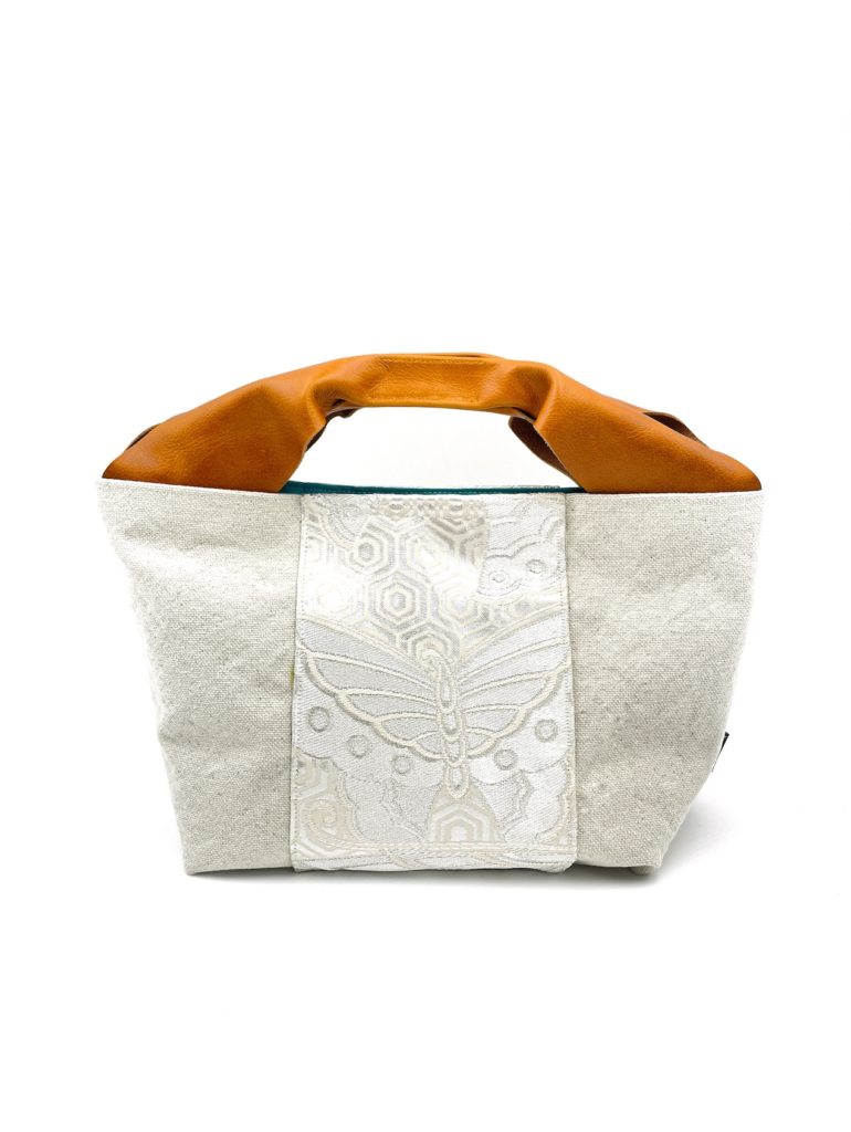 Canvas Obi Leather Tote Bag Pure Winter