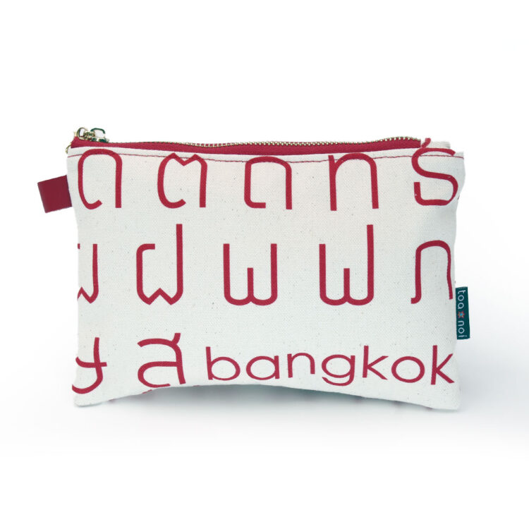 タイ ホワイト レッド ファスナー付き フラットポーチ