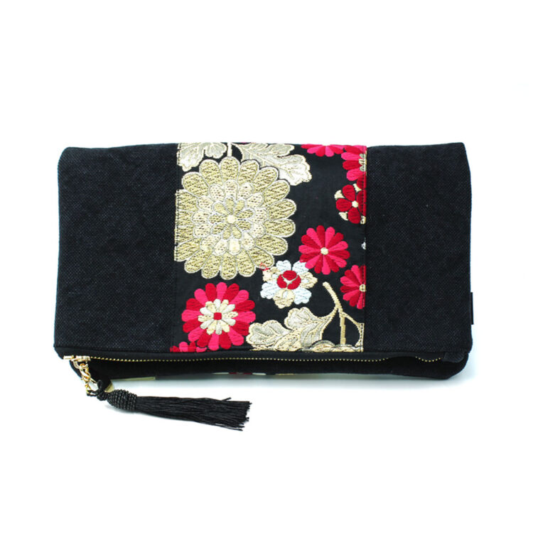 Kimono Fabric Midnight Roses Clutch Bag
