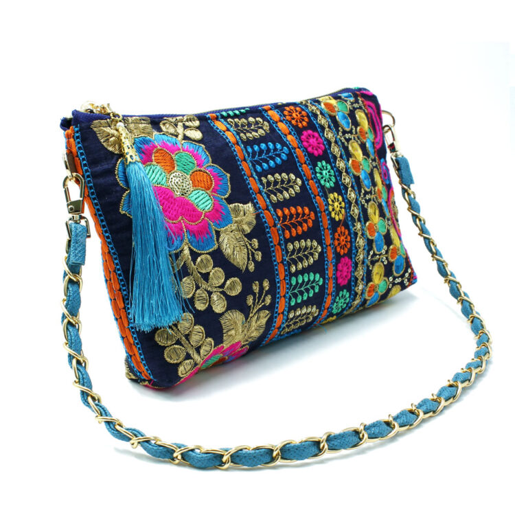 モン族 スカイブルー ショートチェーン ショルダーバッグ