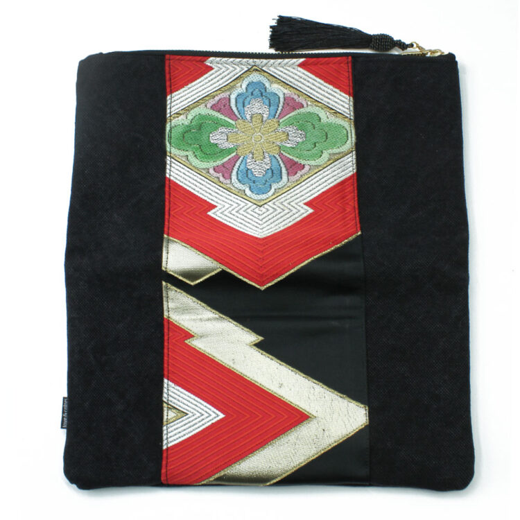 着物 ブラック ひし形 和の花柄 クラッチバッグ