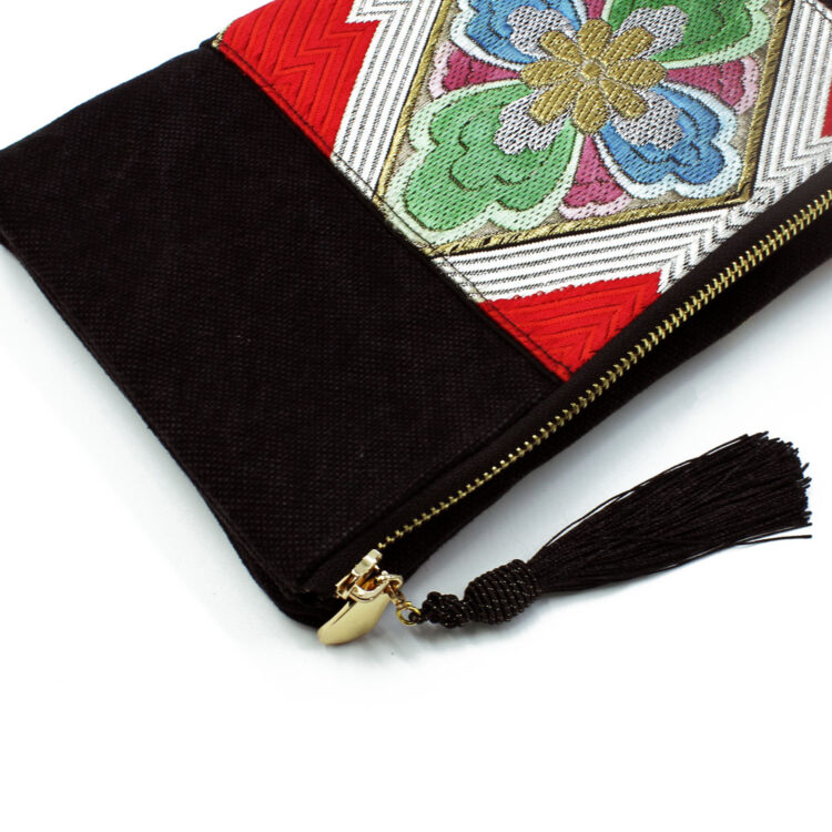 着物 ブラック ひし形 和の花柄 クラッチバッグ