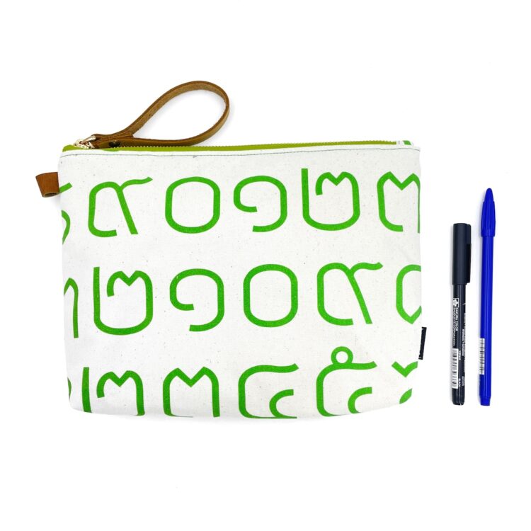 Thai Numbers Wristlet Pouch Green