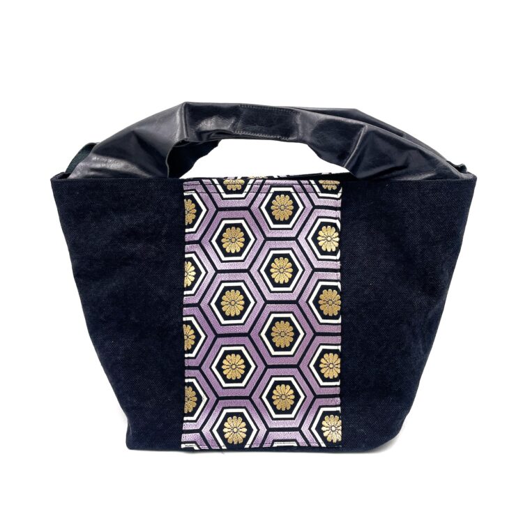 Large Kimono Black Canvas Tote Bag Hexagon Pattern