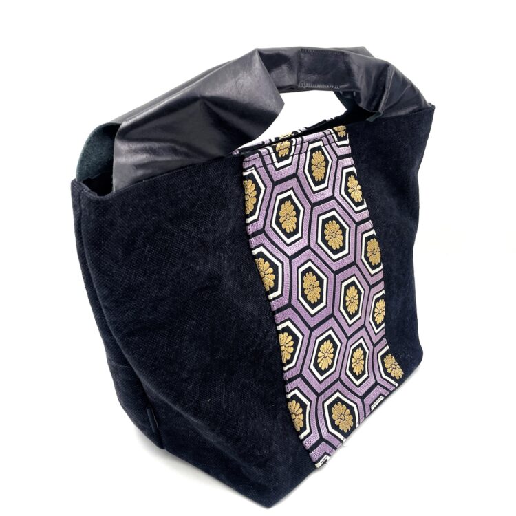 Large Kimono Black Canvas Tote Bag Hexagon Pattern