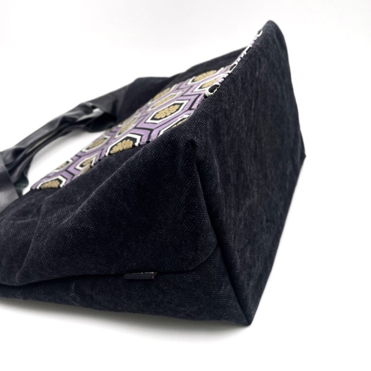 Large Kimono Black Canvas Tote Bag Hexagon Pattern