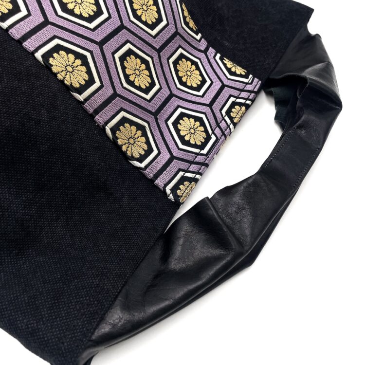 Large Kimono Black Canvas Tote Bag Hexagon Pattern