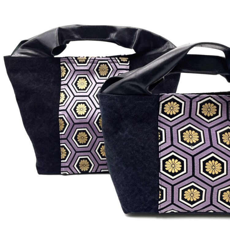 Large Kimono Black Canvas Tote Bag Hexagon Pattern