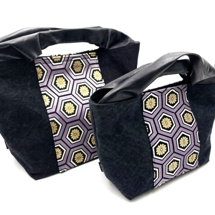 Kimono Black Canvas Tote Bag Hexagon Pattern