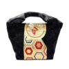 Large Kimono Black Canvas Tote Bag Golden Hexagon