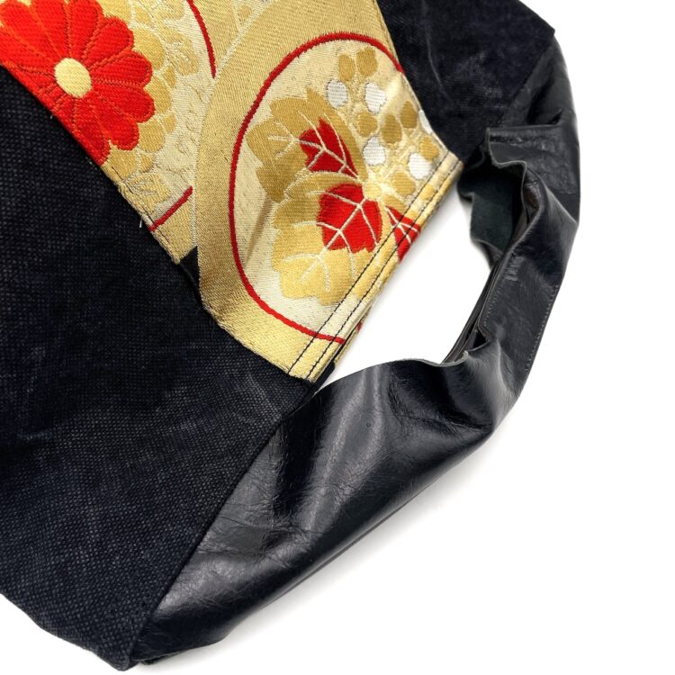 Large Kimono Black Canvas Tote Bag Golden Hexagon