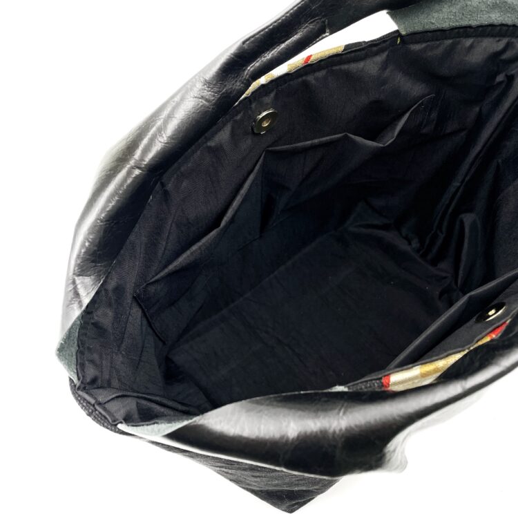 Large Kimono Black Canvas Tote Bag Golden Hexagon