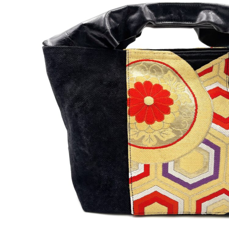 Kimono Black Canvas Tote Bag Golden Hexagon