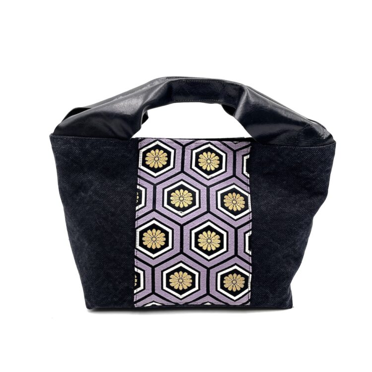 Kimono Black Canvas Tote Bag Hexagon Pattern