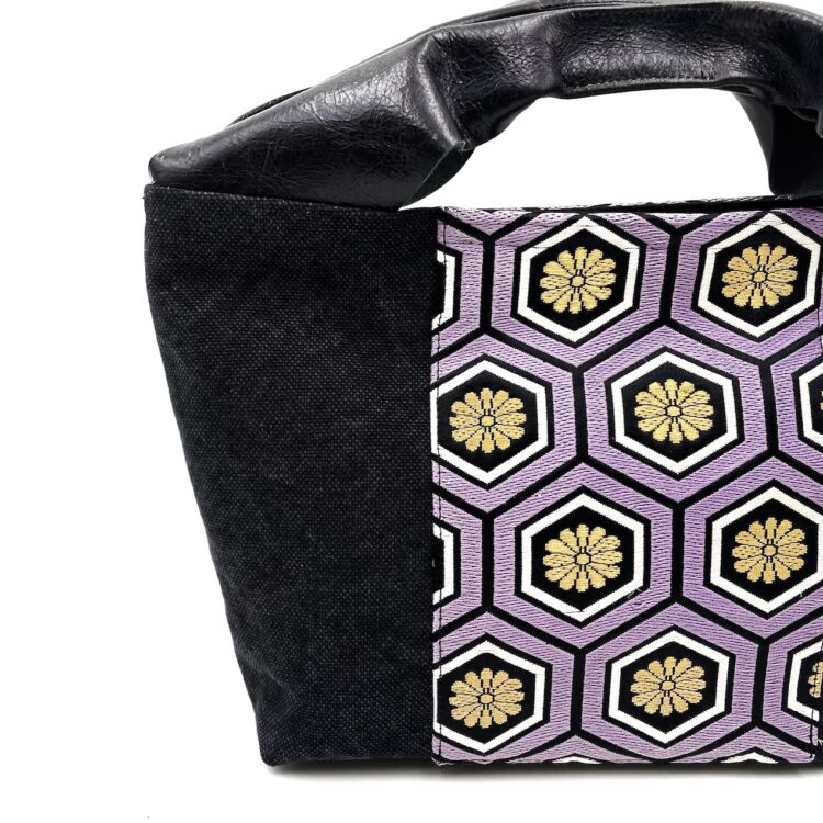 Kimono Black Canvas Tote Bag Hexagon Pattern