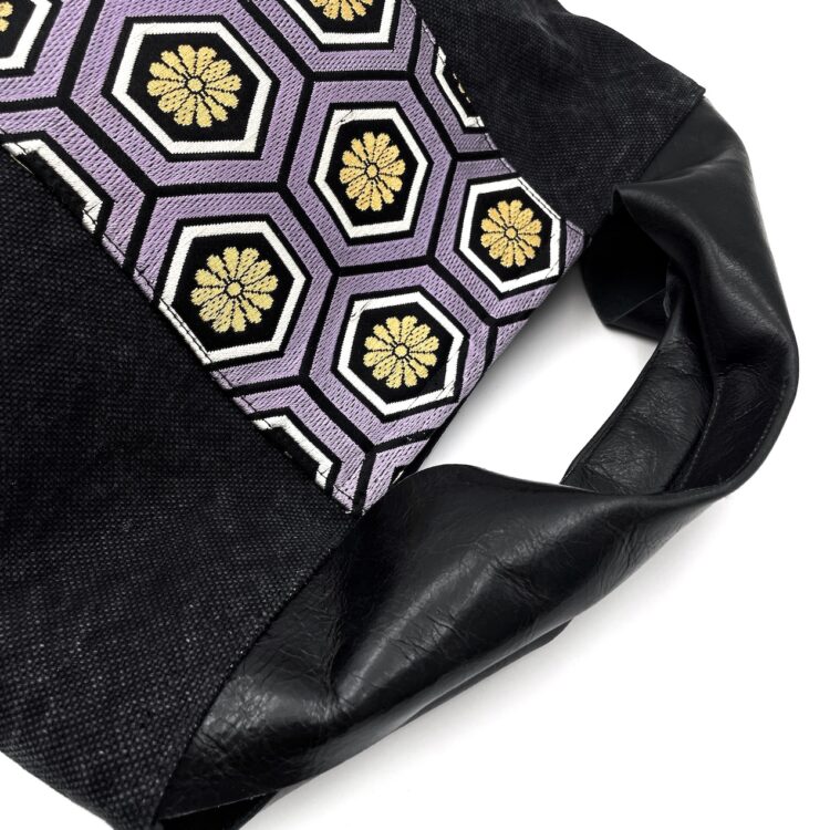 Kimono Black Canvas Tote Bag Hexagon Pattern