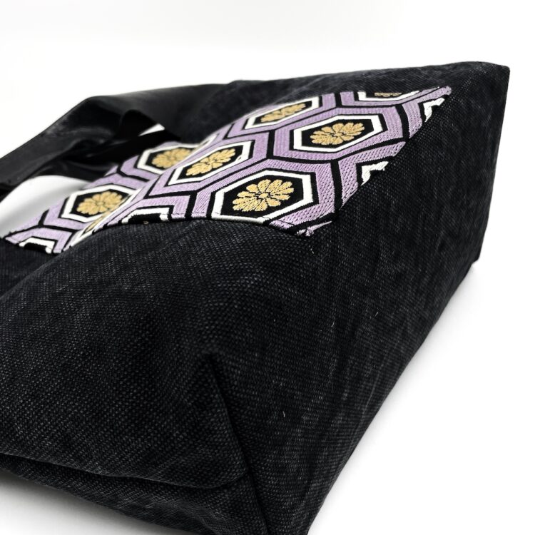 Kimono Black Canvas Tote Bag Hexagon Pattern