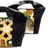 Large Kimono Black Canvas Tote Bag Flower Field