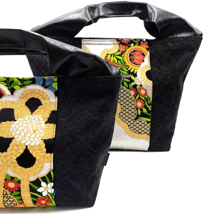 Large Kimono Black Canvas Tote Bag Flower Field