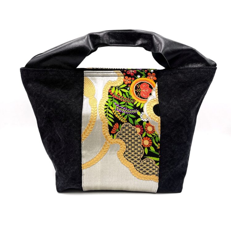 Large Kimono Black Canvas Tote Bag Flower Field