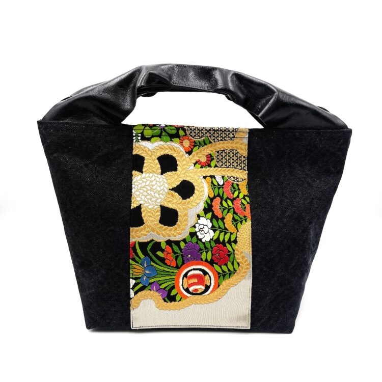 Large Kimono Black Canvas Tote Bag Flower Field
