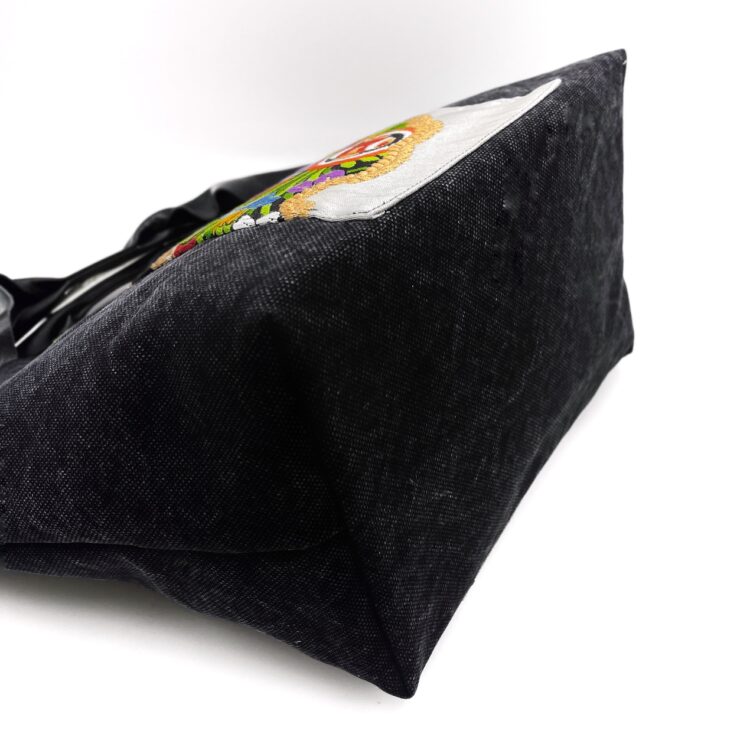 Large Kimono Black Canvas Tote Bag Flower Field