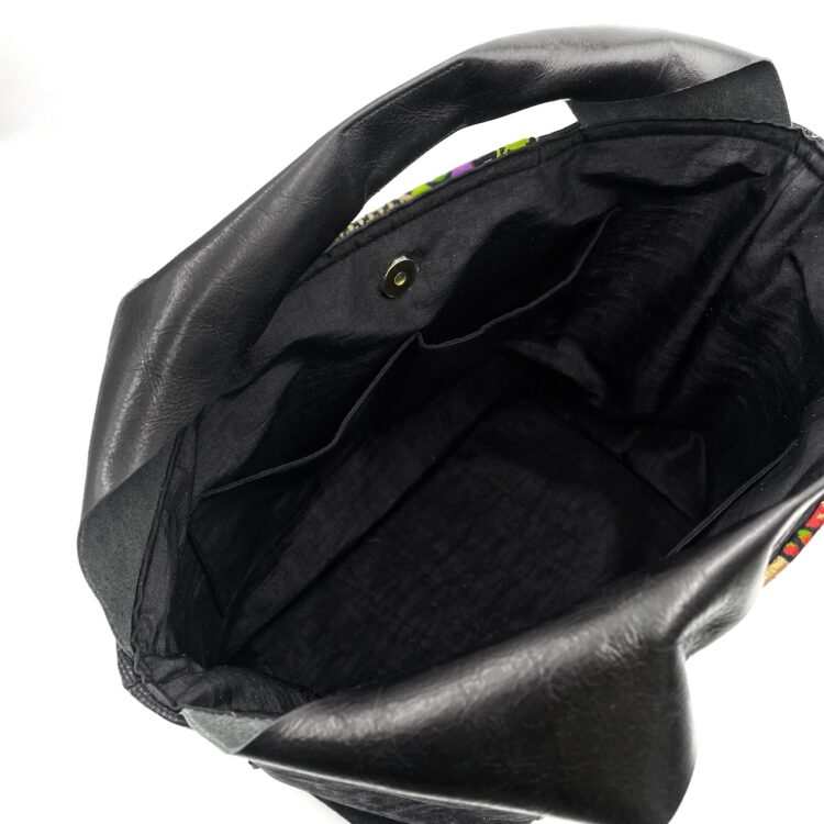 Large Kimono Black Canvas Tote Bag Flower Field